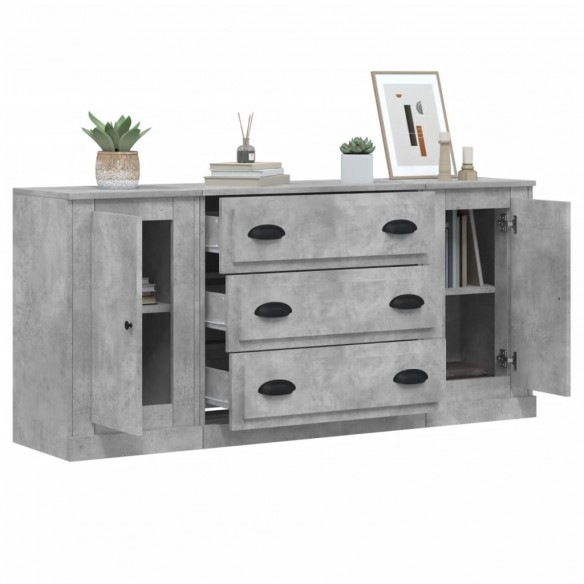 Buffets 3 pcs gris béton bois d'ingénierie