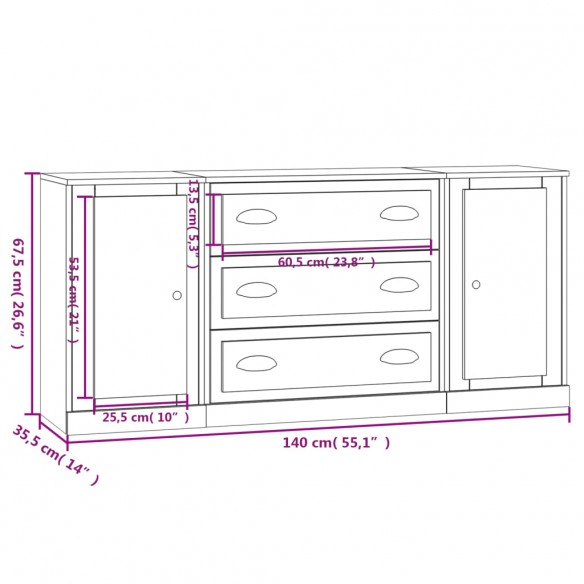 Buffets 3 pcs gris béton bois d'ingénierie