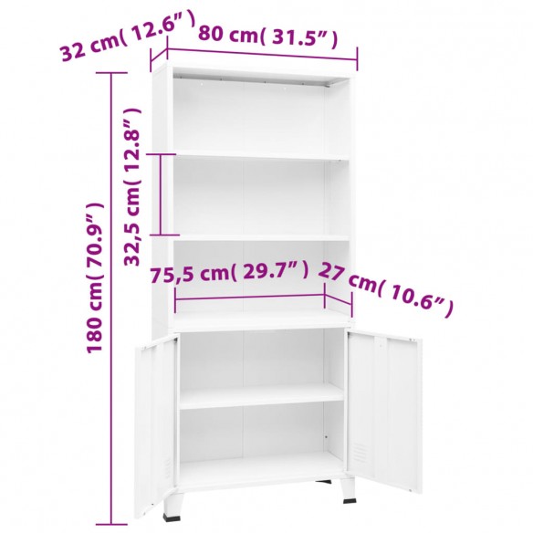 Bibliothèque industrielle Blanc 80x32x180 cm Acier