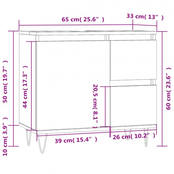 Armoire salle de bain chêne sonoma 65x33x60 cm