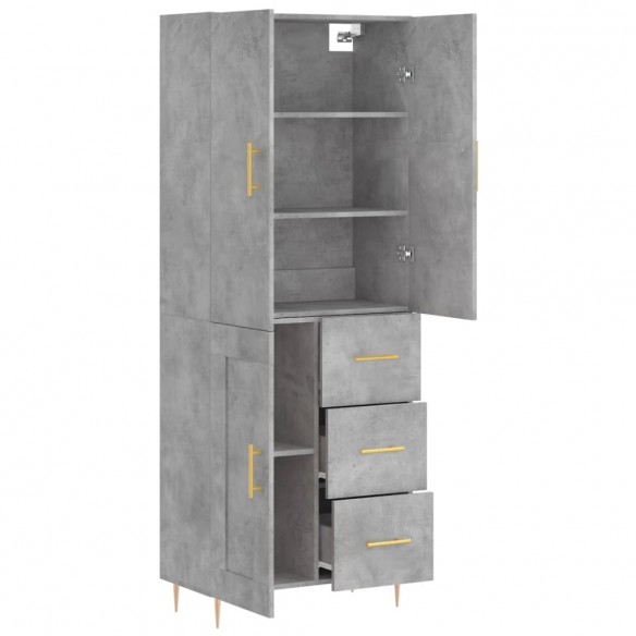 Buffet haut Gris béton 69,5x34x180 cm Bois d'ingénierie