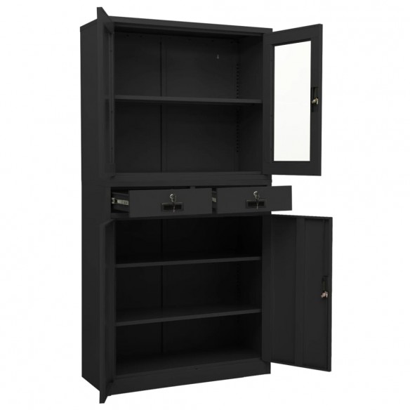 Armoire de bureau Anthracite 90x40x180 cm Acier et verre trempé