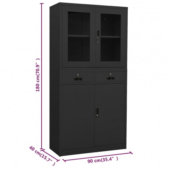 Armoire de bureau Anthracite 90x40x180 cm Acier et verre trempé