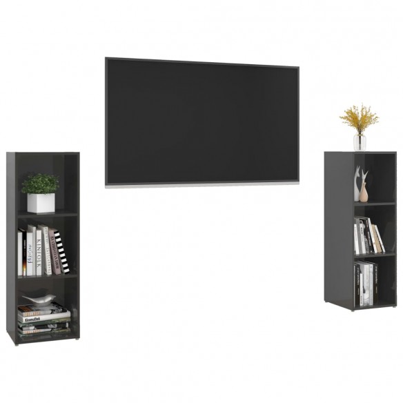 Meubles TV 2 pcs Gris brillant 107x35x37 cm Aggloméré