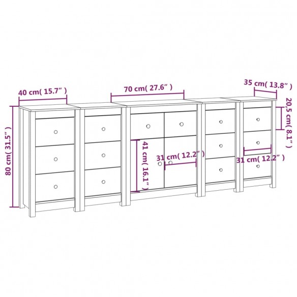 Buffet Marron miel 230x35x80 cm Bois massif de pin