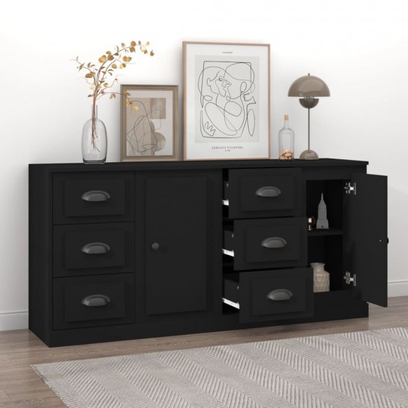 Buffets 2 pcs noir bois d'ingénierie