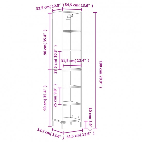 Buffet haut Blanc brillant 34,5x32,5x180 cm Bois d'ingénierie