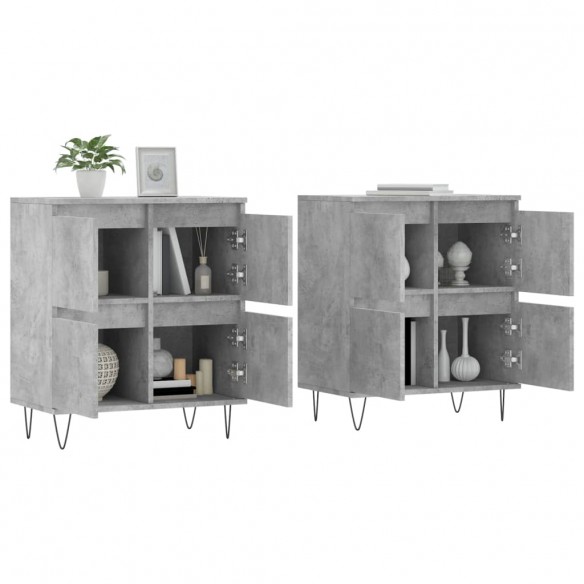 Buffets 2 pcs gris béton bois d'ingénierie