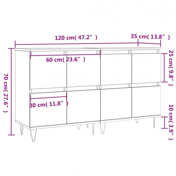 Buffets 2 pcs gris béton bois d'ingénierie