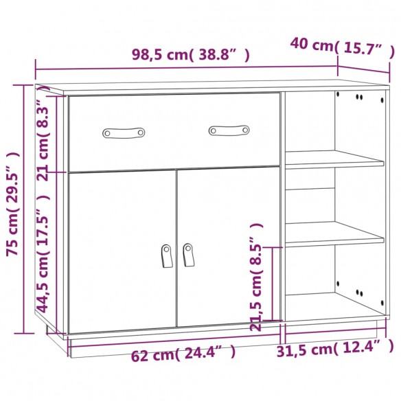 Buffet Gris 98,5x40x75 cm Bois massif de pin