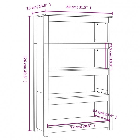 Bibliothèque Marron miel 80x35x126 cm Bois de pin massif