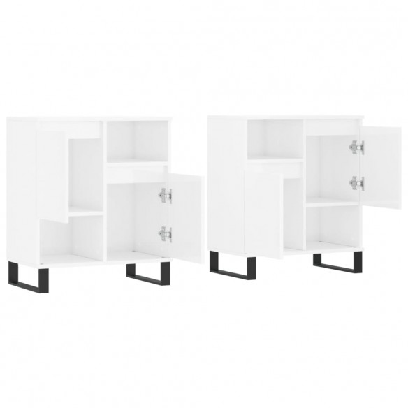 Buffets 2 pcs blanc brillant bois d'ingénierie