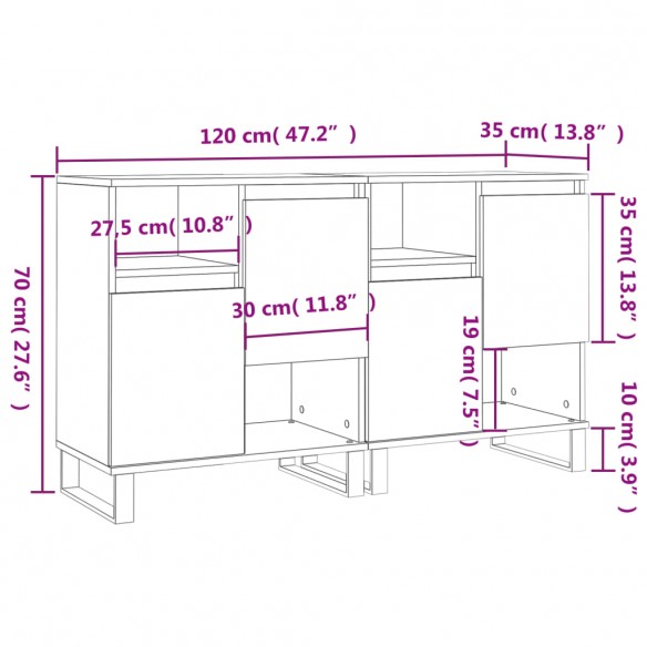 Buffets 2 pcs blanc brillant bois d'ingénierie