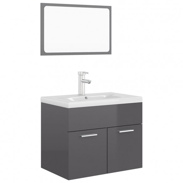 Ensemble de meubles de salle de bain Gris brillant Aggloméré