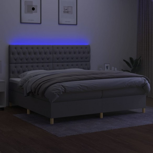 Sommier à lattes de lit matelas et LED Gris clair 200x200 cm