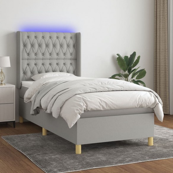 Sommier à lattes de lit matelas LED Gris clair 100x200 cm Tissu