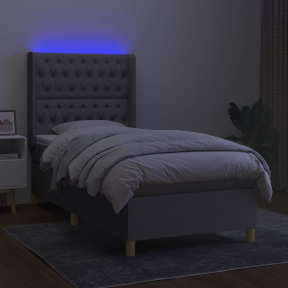 Sommier à lattes de lit matelas LED Gris clair 100x200 cm Tissu