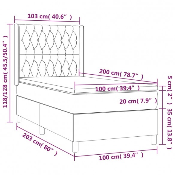 Sommier à lattes de lit matelas LED Gris clair 100x200 cm Tissu