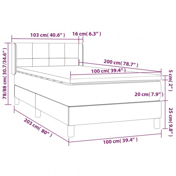 Cadre de lit avec matelas Marron foncé 100x200 cm