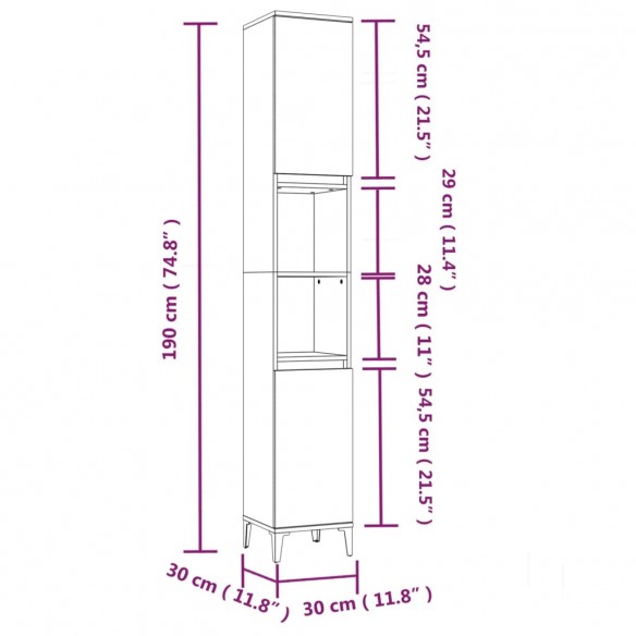 Armoire de salle de bain blanc 30x30x190 cm bois d'ingénierie