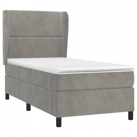 Cadre de lit et matelas Gris clair 100x200cm Velours