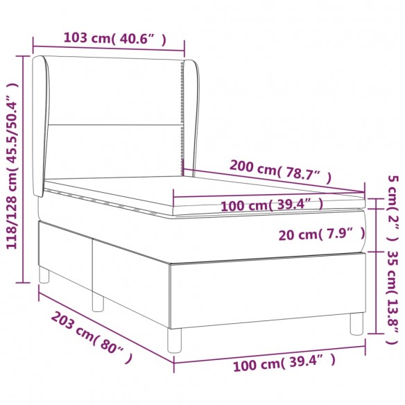 Sommier à lattes de lit et matelas Gris clair 100x200cm Velours