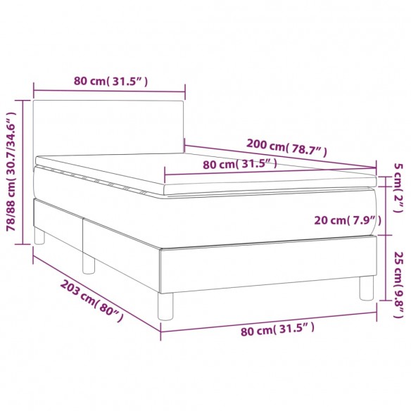 Sommier à lattes de lit avec matelas Gris foncé 80x200 cm Tissu