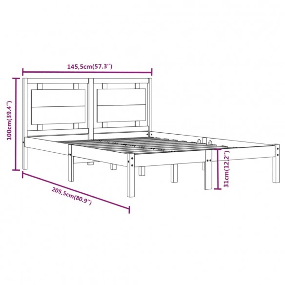 Cadre de lit Bois massif 140x200 cm