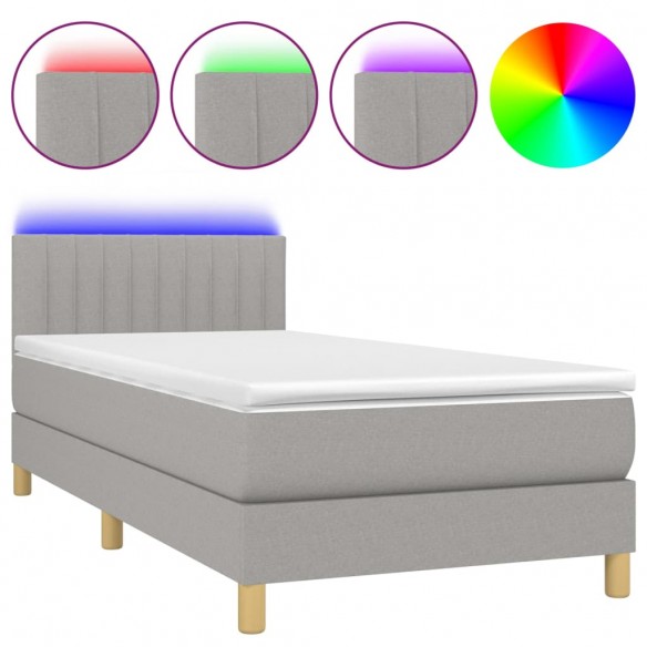 Sommier à lattes de lit avec matelas et LED Gris clair 90x200cm