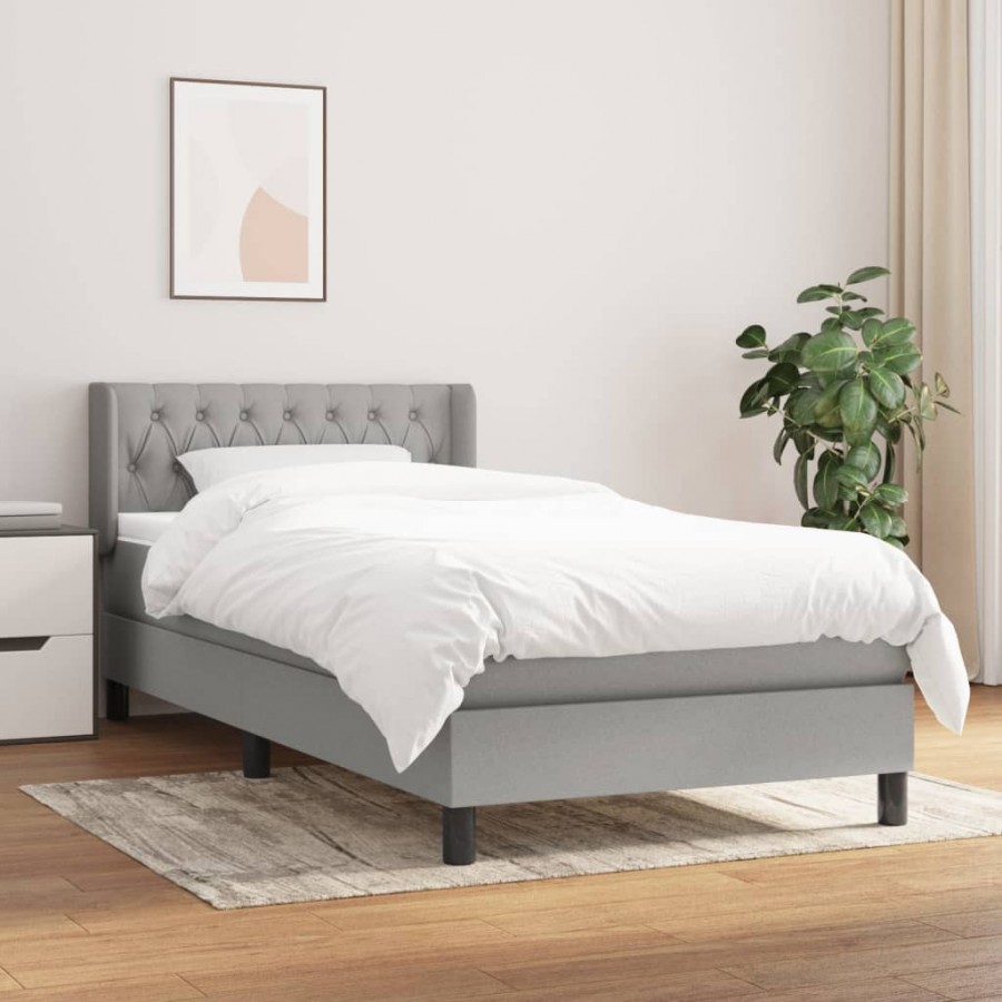 Sommier à lattes de lit avec matelas Gris clair 90x200 cm Tissu