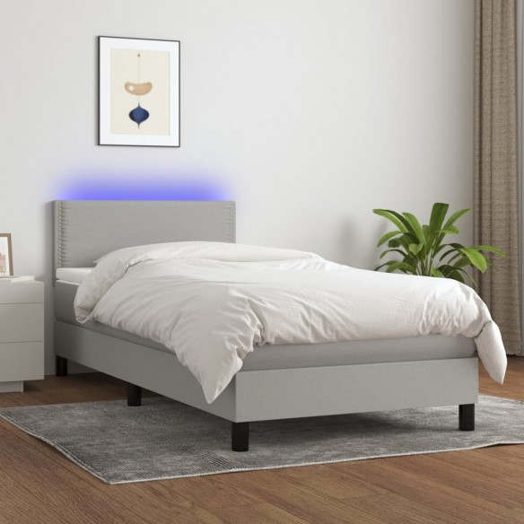 Cadre de lit avec matelas et LED Gris clair 90x200cm