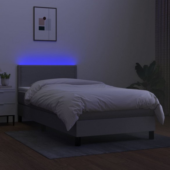 Cadre de lit avec matelas et LED Gris clair 90x200cm