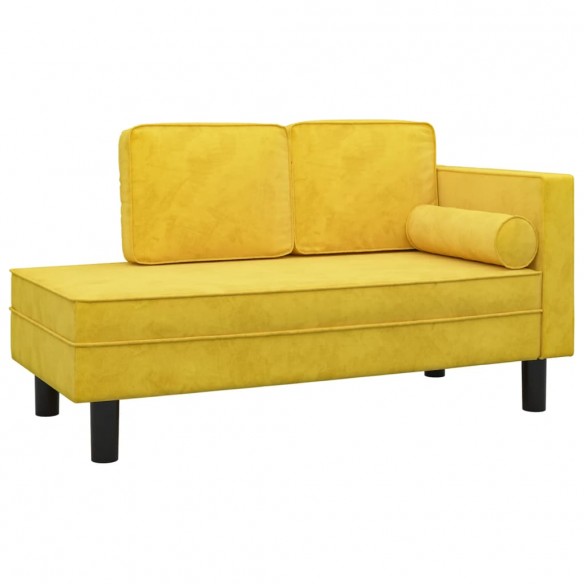 Chaise longue avec coussins et traversin jaune velours