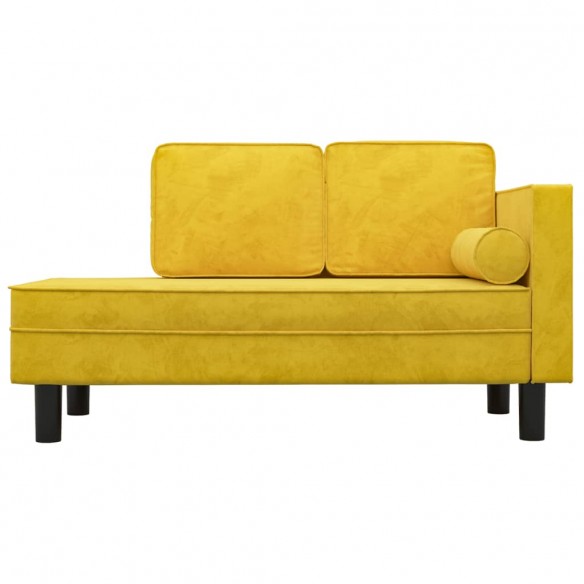 Chaise longue avec coussins et traversin jaune velours