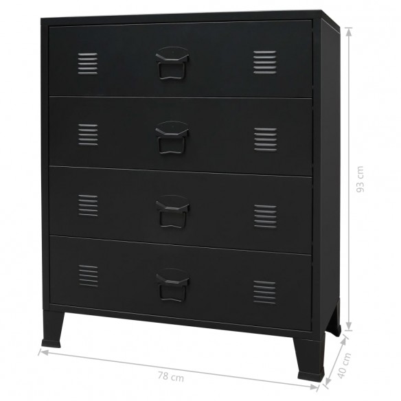 Commode à tiroirs Métal Style Industriel 78 x 40 x 93 cm Noir