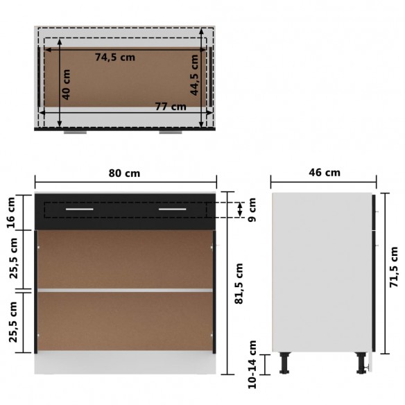 Armoire de plancher à tiroir Noir 80x46x81,5 cm Aggloméré