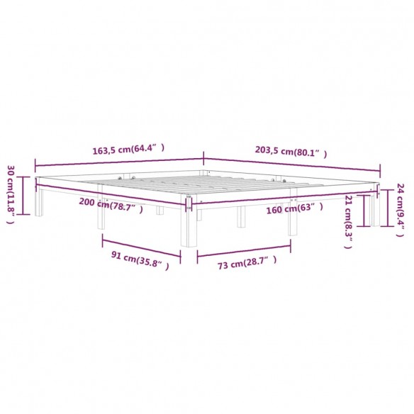 Cadre de lit Blanc Bois de pin massif 160x200 cm