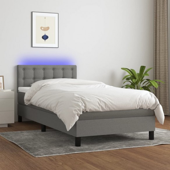 Cadre de lit avec matelas et LED Gris foncé 80x200cm