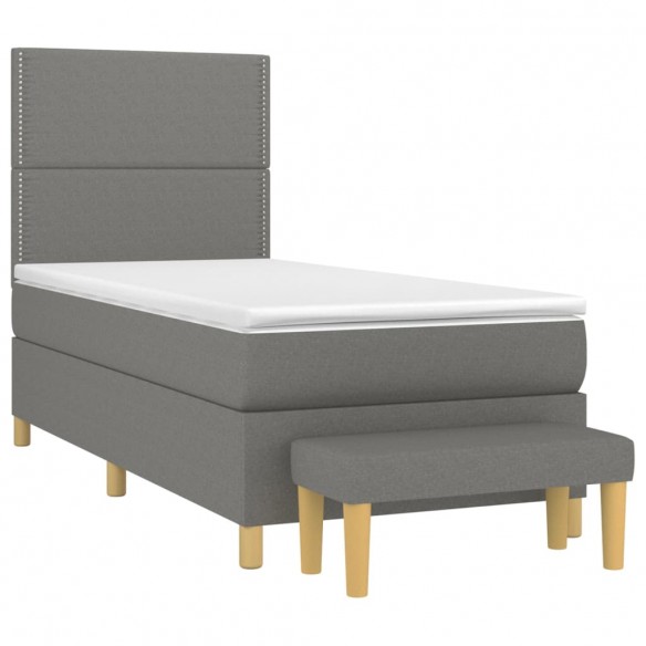 Cadre de lit avec matelas Gris foncé 100x200cm Tissu