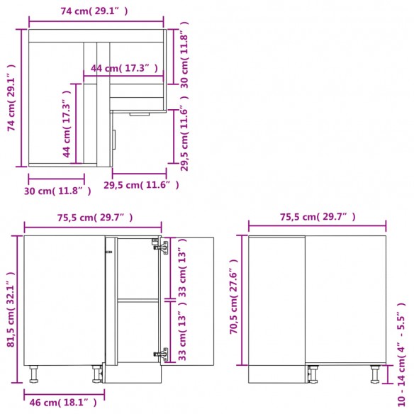 Armoire de plancher d'angle blanc 75,5x75,5x81,5 cm bois