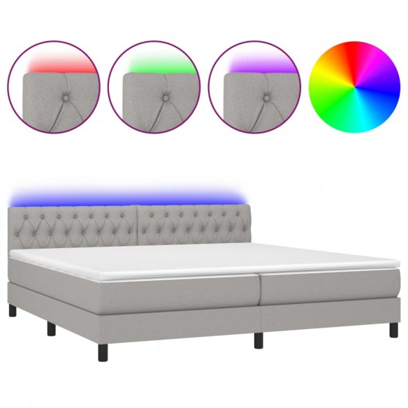 Sommier à lattes de lit matelas LED Gris clair 200x200 cm Tissu