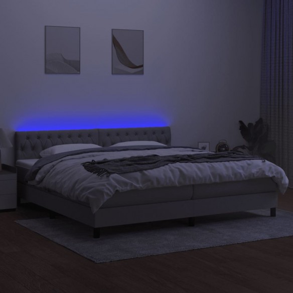 Sommier à lattes de lit matelas LED Gris clair 200x200 cm Tissu