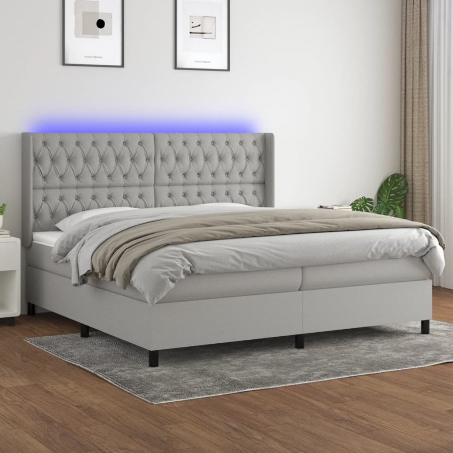 Sommier à lattes de lit matelas LED Gris clair 200x200 cm Tissu