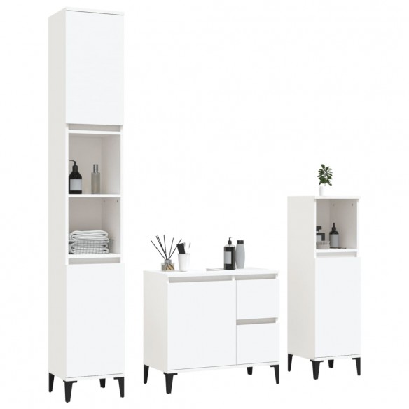 Ensemble d'armoires salle de bain 3 pcs blanc bois d'ingénierie