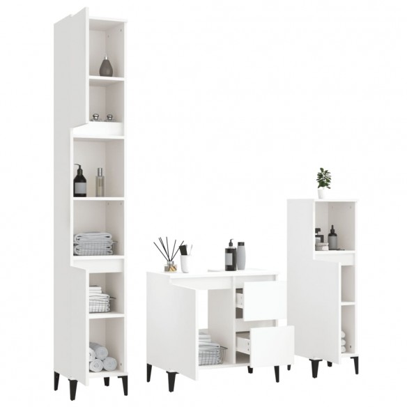 Ensemble d'armoires salle de bain 3 pcs blanc bois d'ingénierie