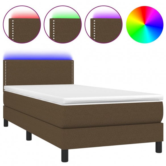 Cadre de lit matelas et LED Marron foncé 100x200cm