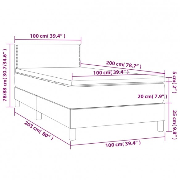 Cadre de lit matelas et LED Marron foncé 100x200cm