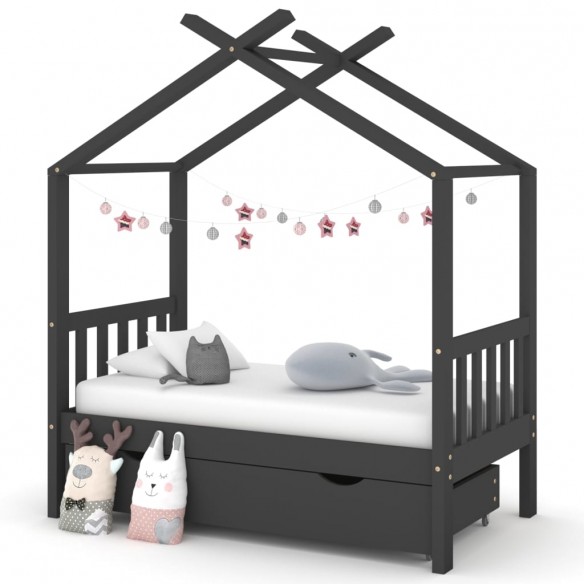 Lit d'enfant avec un tiroir Gris foncé Pin 70x140 cm