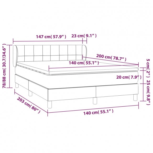 Cadre de lit et matelas Gris clair 140x200cm Velours