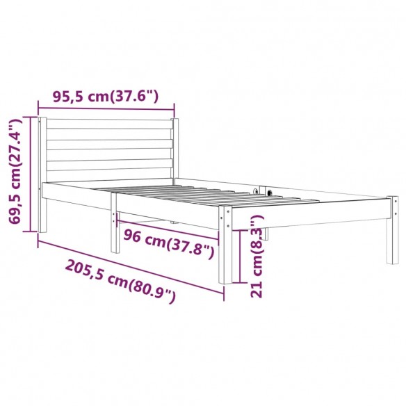 Cadre de lit Bois massif de pin 90x200 cm Blanc